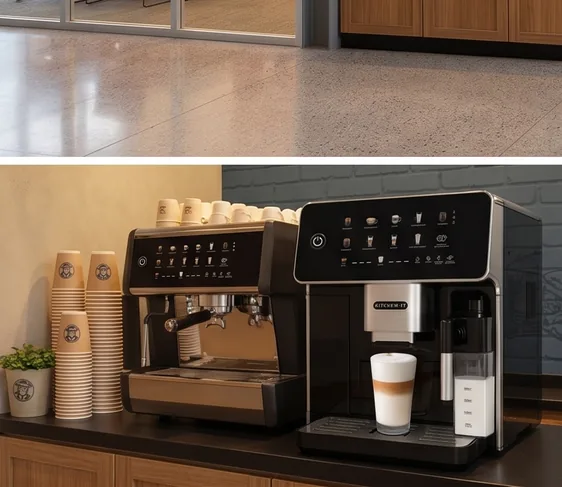 Máquina superautomática de café instalada en un área interna
